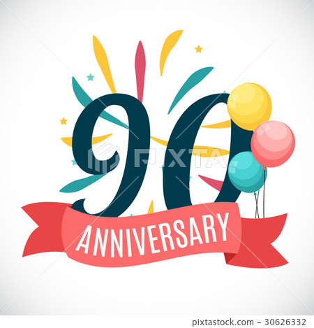 Anniversary 90 Years Template with Ribbon Vector 30626332