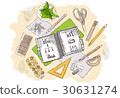 Drawn image of work table with objects 30631274