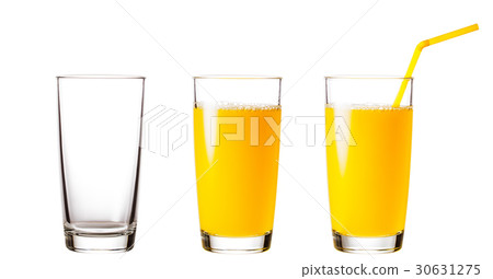 Empty and full glasses with orange juice 30631275