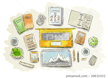 Drawn image of work table with objects 30632433