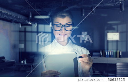 Scientist woman doing research. Mixed media 30632525