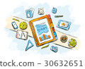 Drawn image of work table with objects 30632651