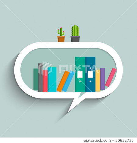 Bookshelf in form of speech bubble with books. Bookshelf in form of speech bubble with books. 30632735