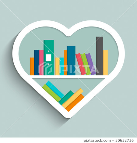 Bookshelf in form of heart with colorful books. Bookshelf in form of heart with colorful books. 30632736