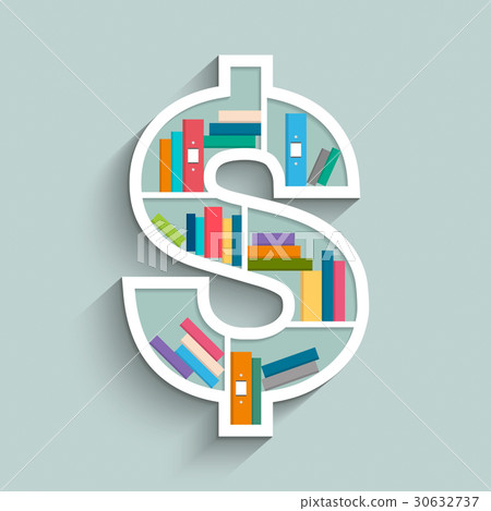 Bookshelf in form of dollar sign with books. 30632737
