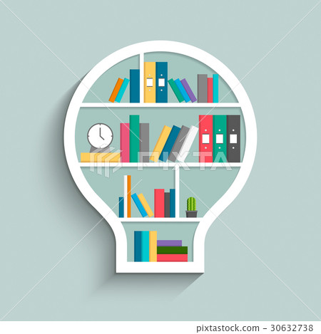 Bookshelf in form of lightbulb with colorful books Bookshelf in form of lightbulb with colorful books 30632738