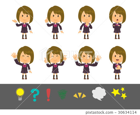 水手棕色頭髮女孩構成8種 水手棕色頭髮女孩構成8種 30634114