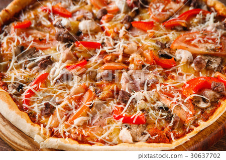 Italian cuisine, baked colorful pizza, close up 30637702