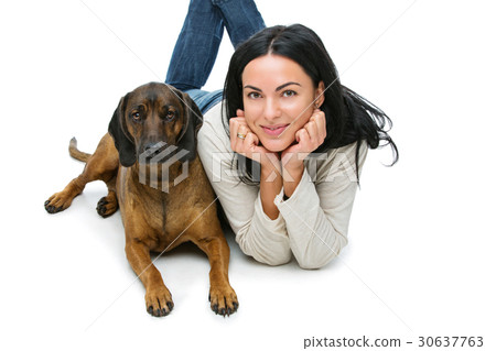 Beautiful girl with dog 30637763