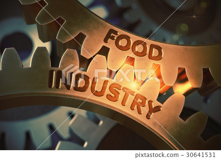 Golden Gears with Food Industry Concept. 3D Golden Gears with Food Industry Concept. 3D 30641531