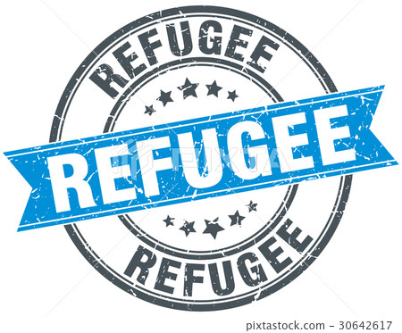refugee round grunge ribbon stamp 30642617