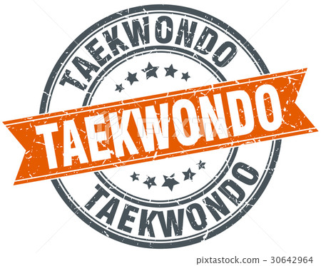 taekwondo round grunge ribbon stamp 30642964