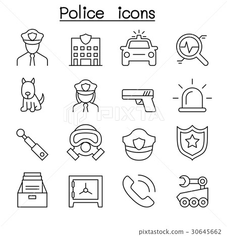 Police icon set in thin line style Police icon set in thin line style 30645662