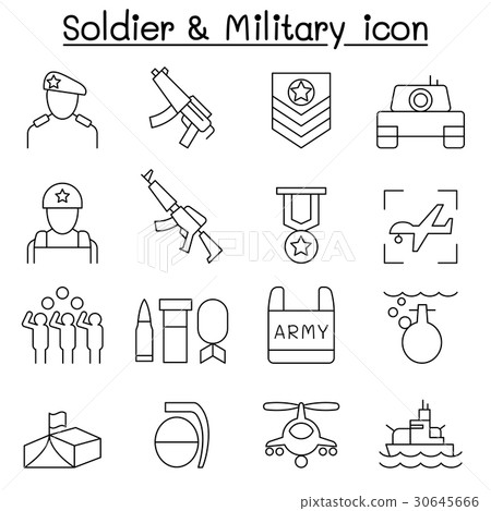 Soldier icon set in thin line style Soldier icon set in thin line style 30645666