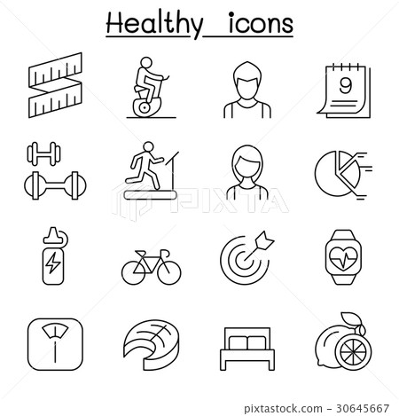 Healthy & Exercise icon set in thin line style Healthy & Exercise icon set in thin line style 30645667