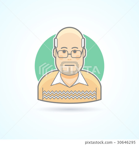 Bald man with glasses in a sweater icon 30646295