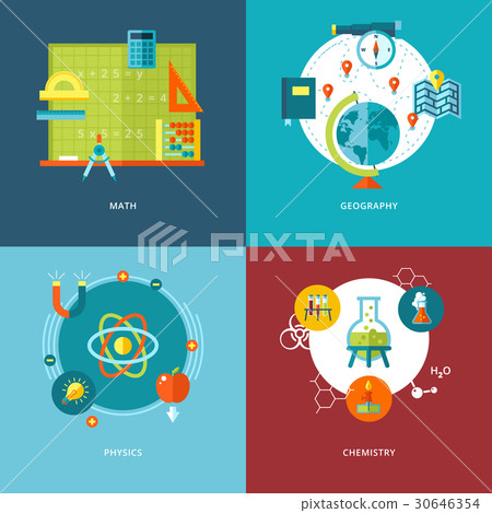 Set of flat design concepts school subjects icons. 30646354