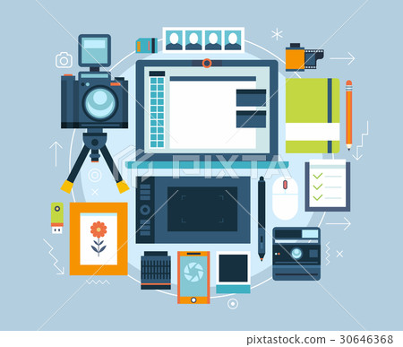 Vector flat photographer objects and elements. Vector flat photographer objects and elements. 30646368