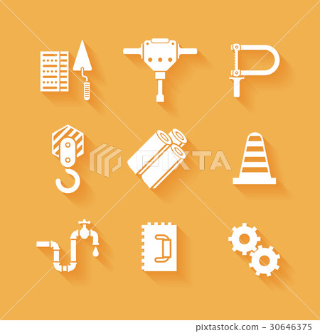 Trendy flat working tools icons white silhouettes Trendy flat working tools icons white silhouettes 30646375