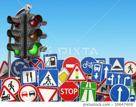 Traffic road signs on the sky background. Traffic road signs on the sky background. 30647409