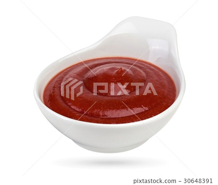 Ketchup in bowl isolated on white background.  30648391