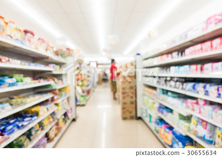 Abstract blur and defocused supermarket and convenience store interior 30655634