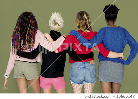 People Girlfriends Friendship Huddle Rear View Togetherness 30660147