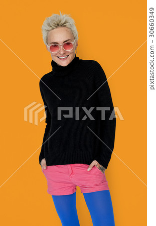 Trendy Woman with Sunglasses Smiling 30660349