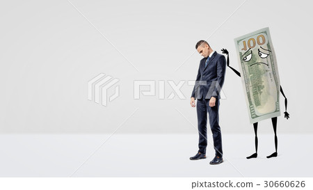 A sad businessman being assured by a large dollar 30660626