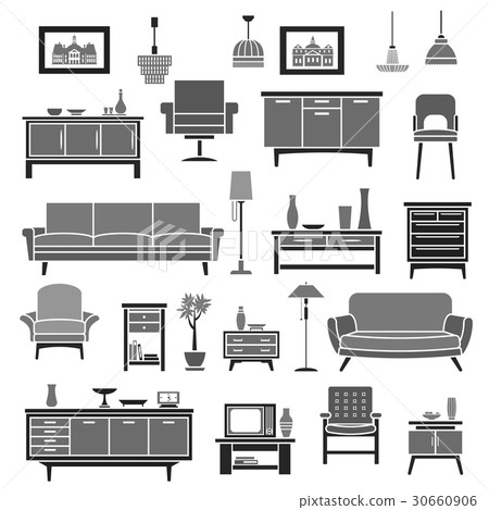 Home interior furniture items vector icons set 30660906