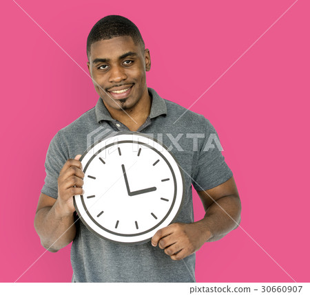 African Descent Man Holding Clock African Descent Man Holding Clock 30660907
