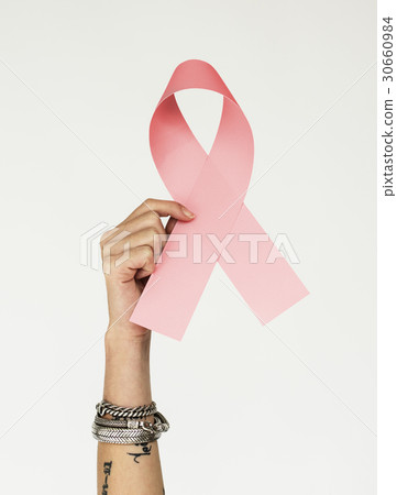 Woman With Ribbon Breast Cancer Awareness Concept 30660984