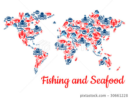 Fish Map Of The World Fishing And Seafood Fish Vector World Map - Stock Illustration [30661228] -  Pixta