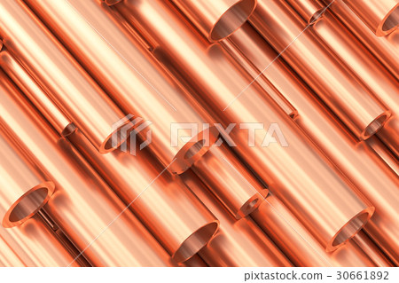 Many different various sized copper pipes. 30661892