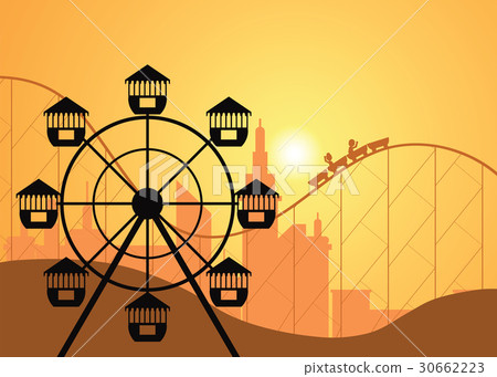 Silhouettes of a city and amusement park  30662223