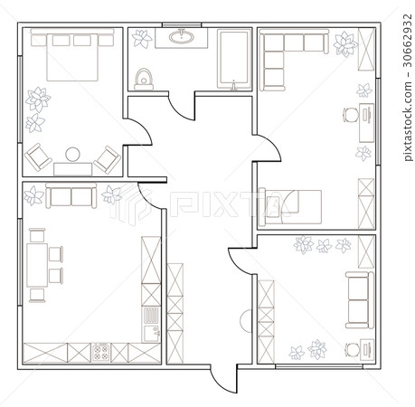 Abstract vector plan of two-bedroom apartment 30662932