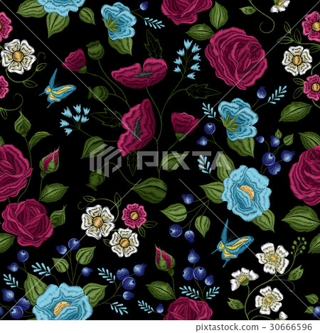 Floral Embroidery Seamless Pattern  30666596