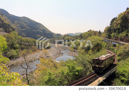 Watase Ravine鐵路橋和單行火車 30670018