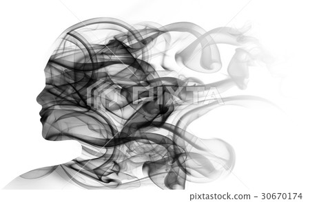 Double exposure portrait of woman and smoke. Double exposure portrait of woman and smoke. 30670174