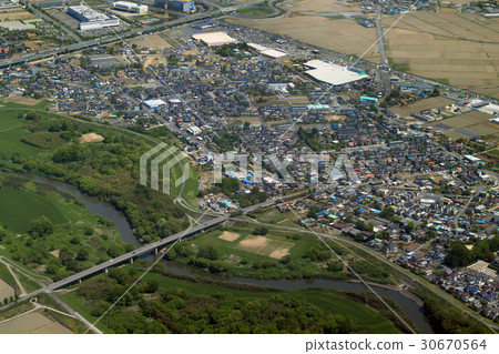 Aerial view of the dojo bridge in Kawashima cho, Saitama Prefecture 30670564