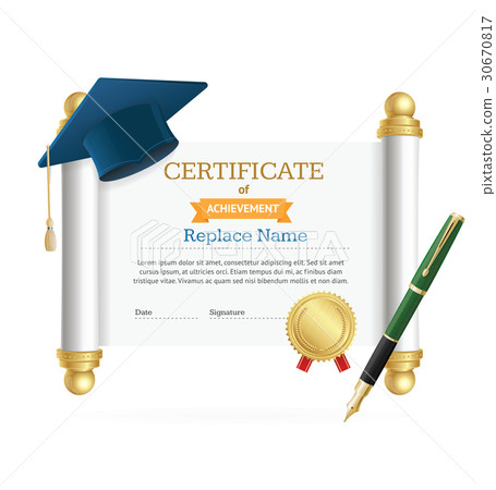 Graduated Cap Student and Roll Certificate. Vector 30670817