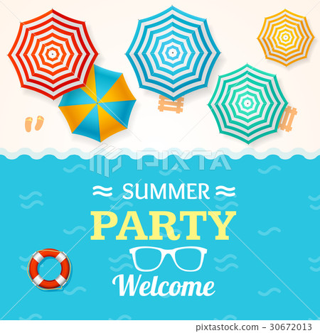 Summer Time Banner with a Beach Umbrella. Vector Summer Time Banner with a Beach Umbrella. Vector 30672013