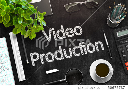 Video Production - Text on Black Chalkboard. 3D 30672787