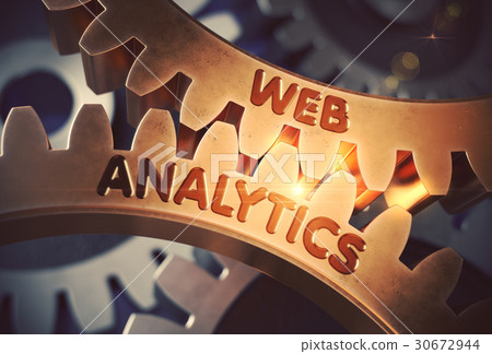 Web Analytics on Golden Metallic Cogwheels. 3D 30672944