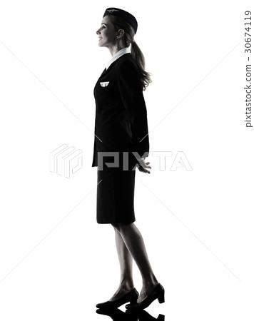 Stewardess cabin crew woman standing silhouette Stewardess cabin crew woman standing silhouette 30674119