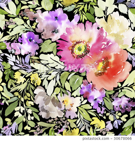 Seamless summer pattern with watercolor flowers - Stock Illustration ...