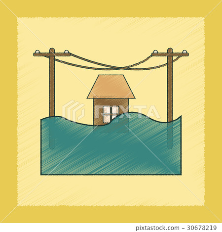 flat shading style icon flood house - Stock Illustration [30678219] - PIXTA