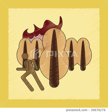 flat shading style icon fire in forest human 30678278