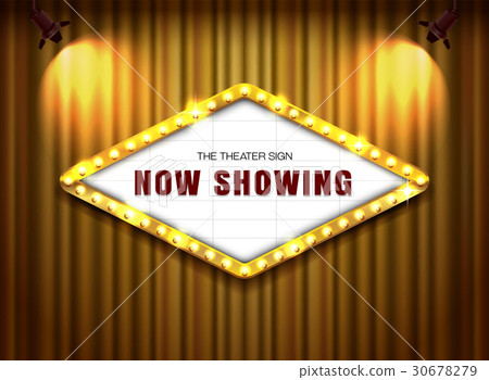 theater sign on curtain with spotlight vector 30678279