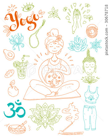 Vector hand drawn collection. Mom and baby. Yoga Vector hand drawn collection. Mom and baby. Yoga 30678718